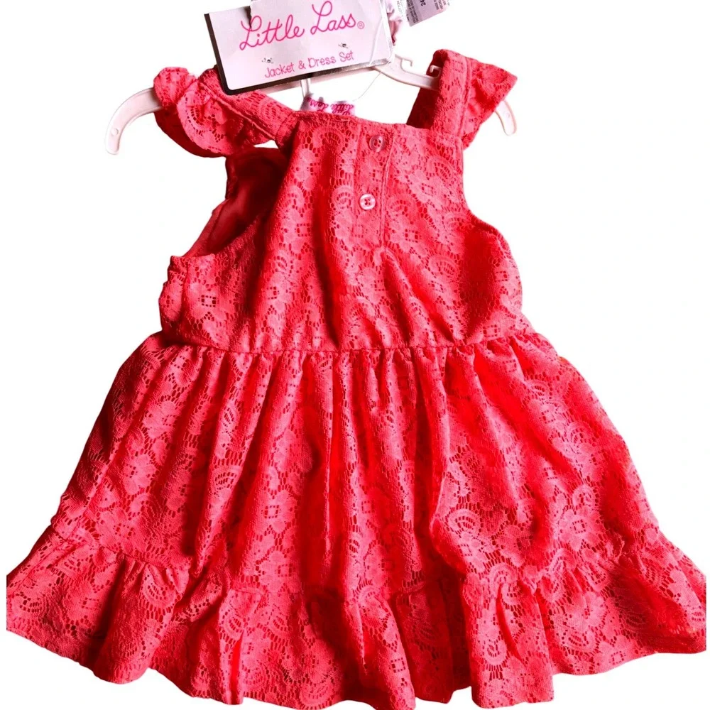 3pc Dress Set Toddler 24M Pink White NWT Cherry Blossom Lace Jacket NWT